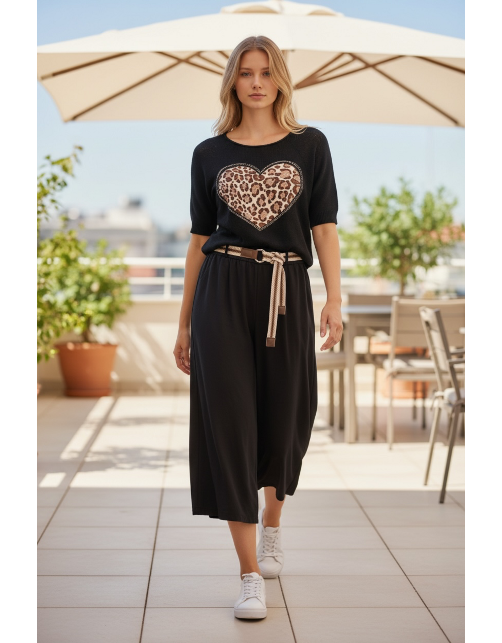 Italie Trui zwart leopard/hart