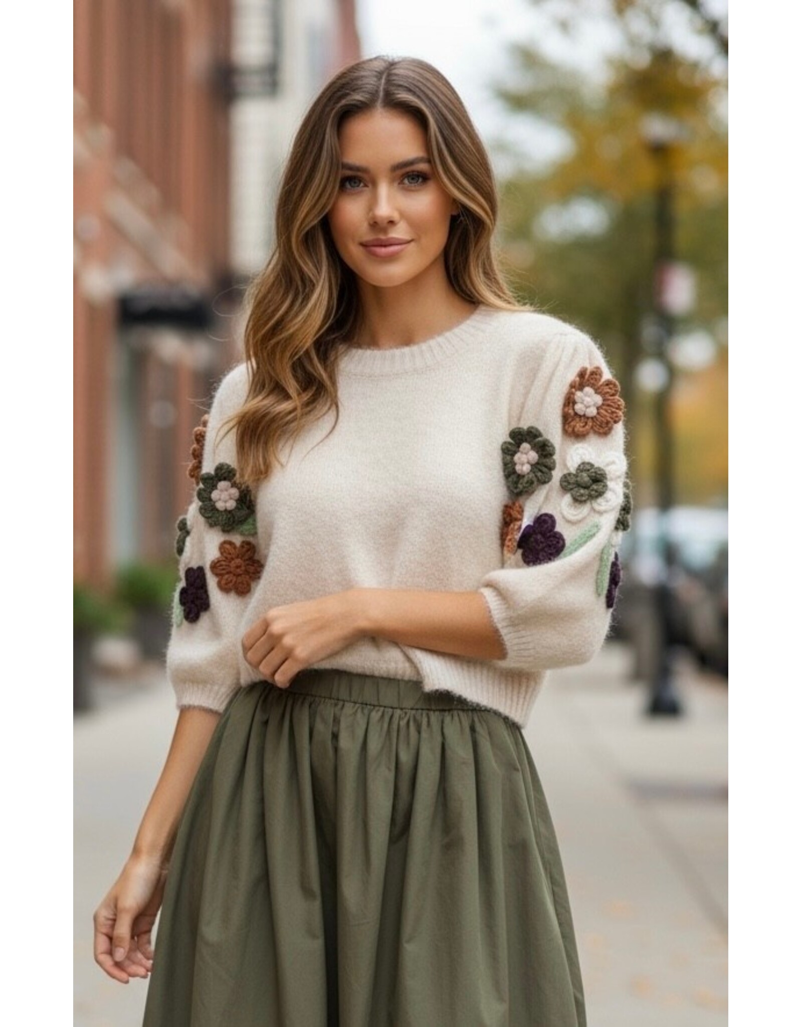 Brussel Trui mieke creme bloemen