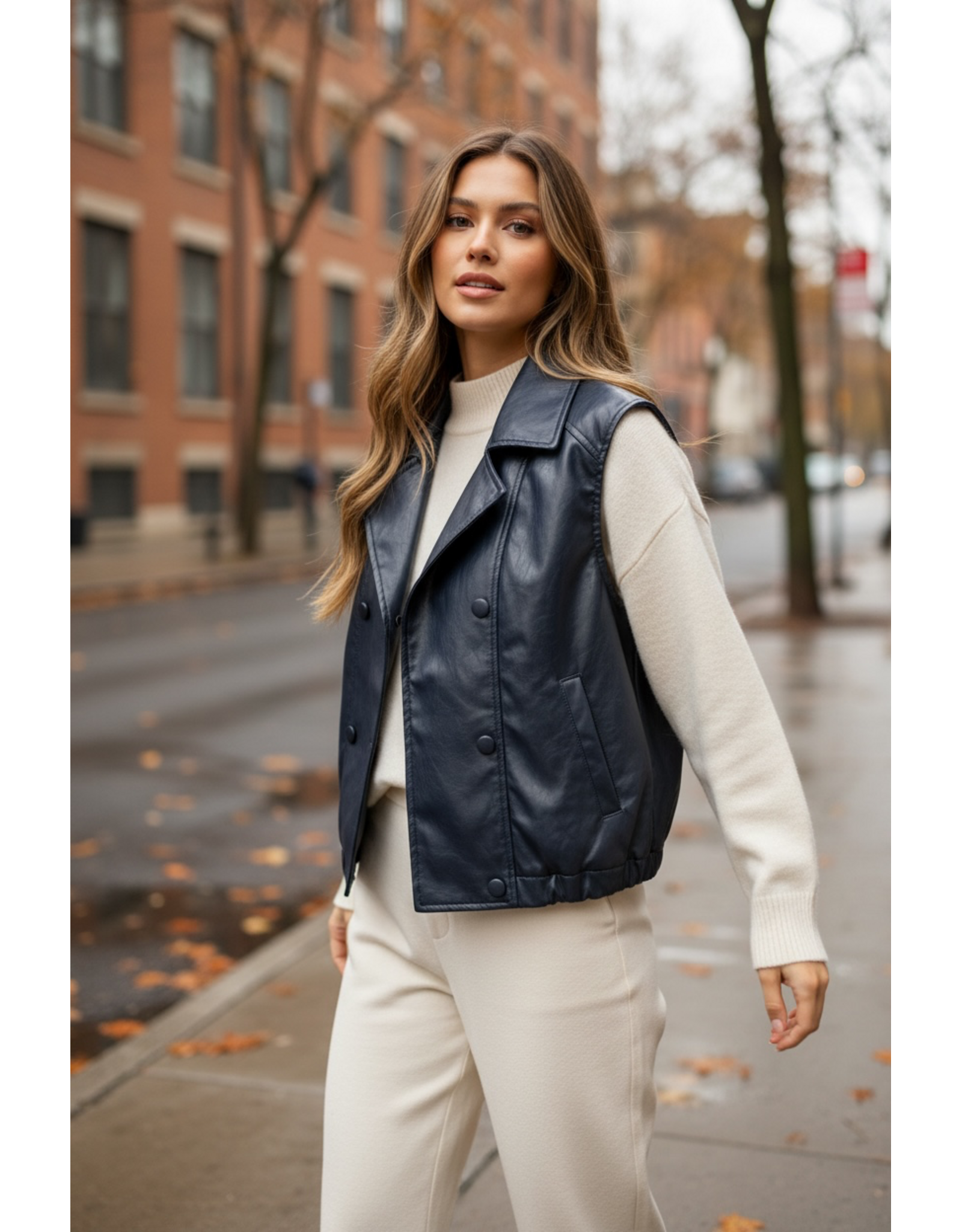 Parijs Gilet lederlook blauw