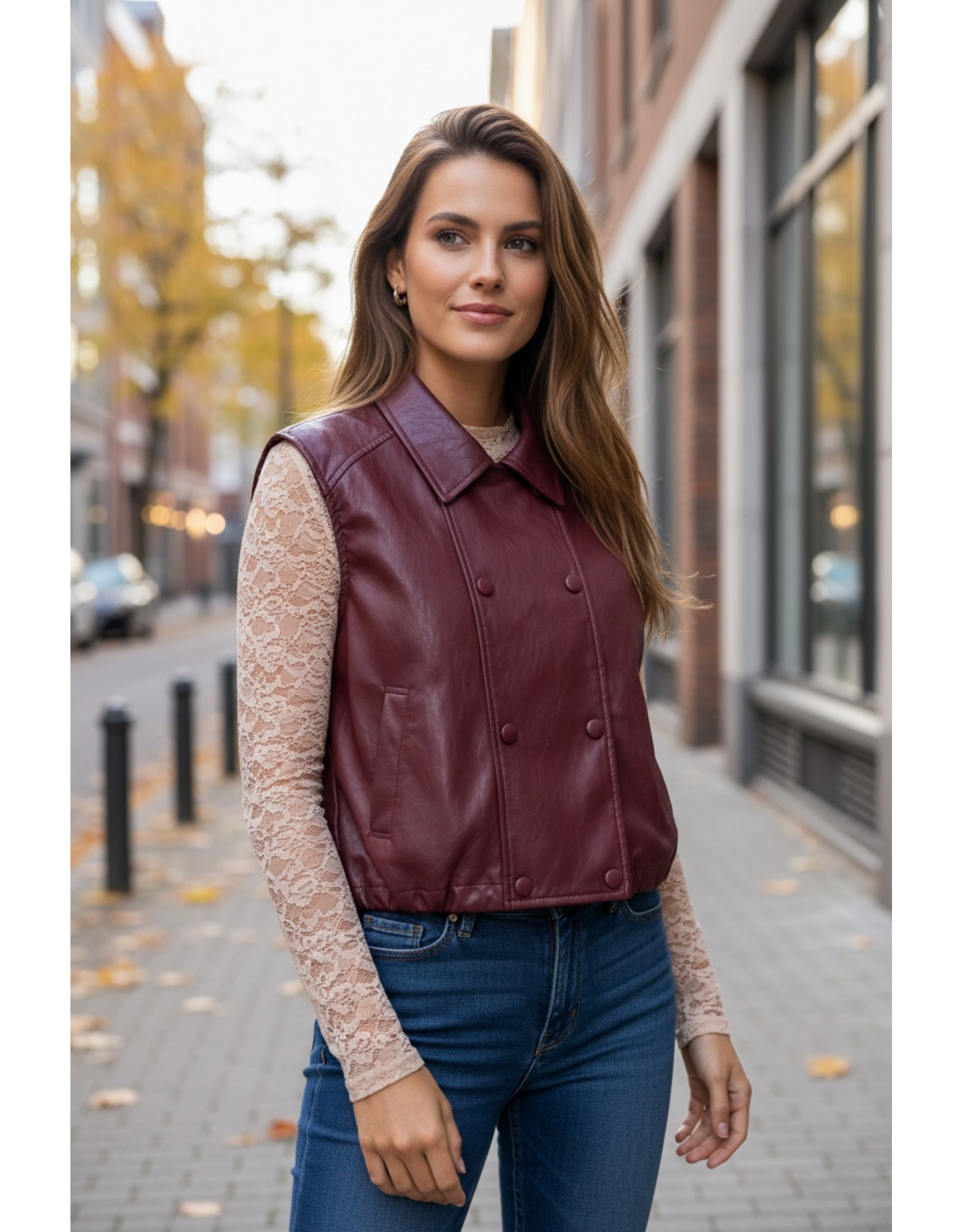 Parijs Gilet bordeaux lederlook