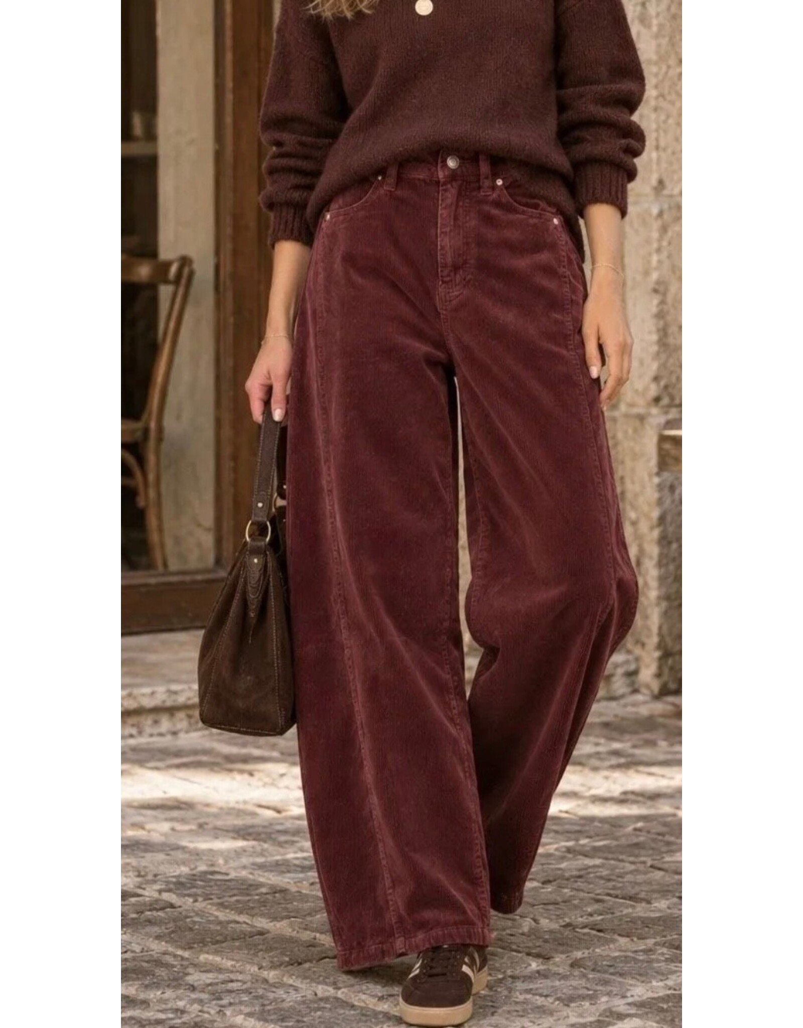 Brussel Broek Barrel velours bordeaux