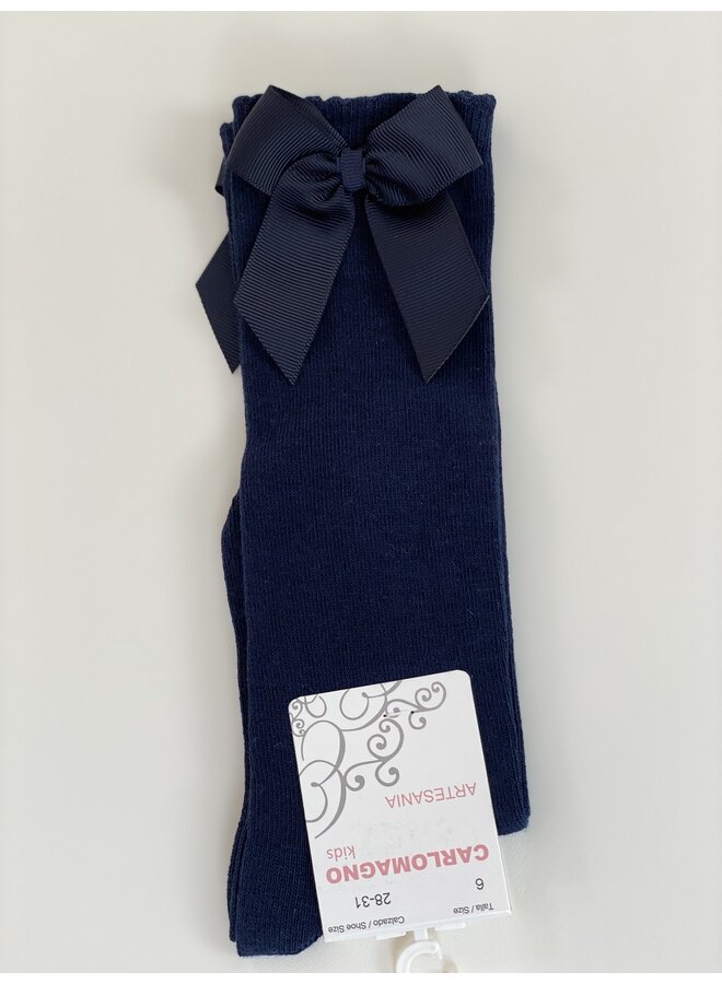Kniekous meisjes met strik opzij donkerblauw