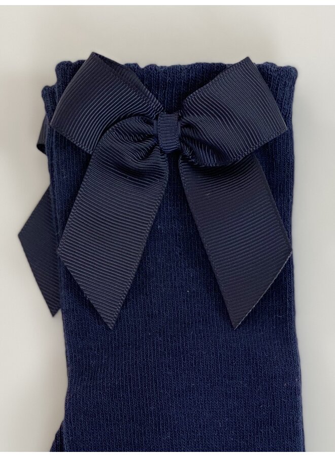 Kniekous meisjes met strik opzij donkerblauw