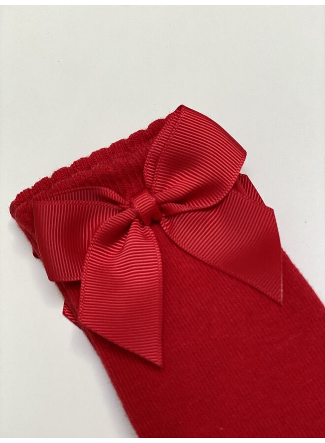 Kniekous meisjes met strik opzij rood