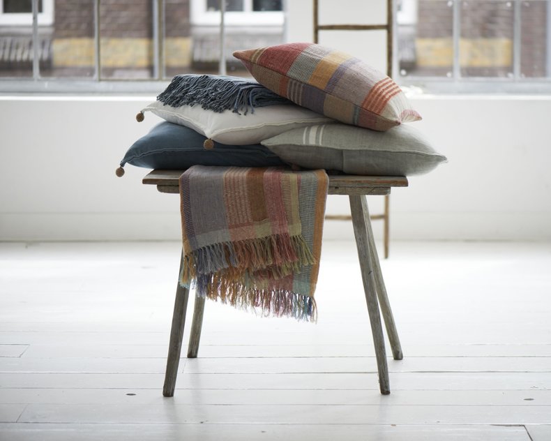 Multi Stripe Plaid Red 130x170 linnen zijde