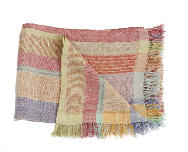 Multi Stripe Plaid Red 130x170 linen silk
