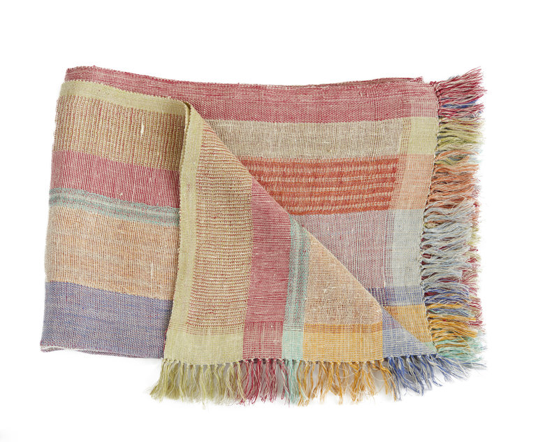 Multi Stripe Plaid Red 130x170 linen silk
