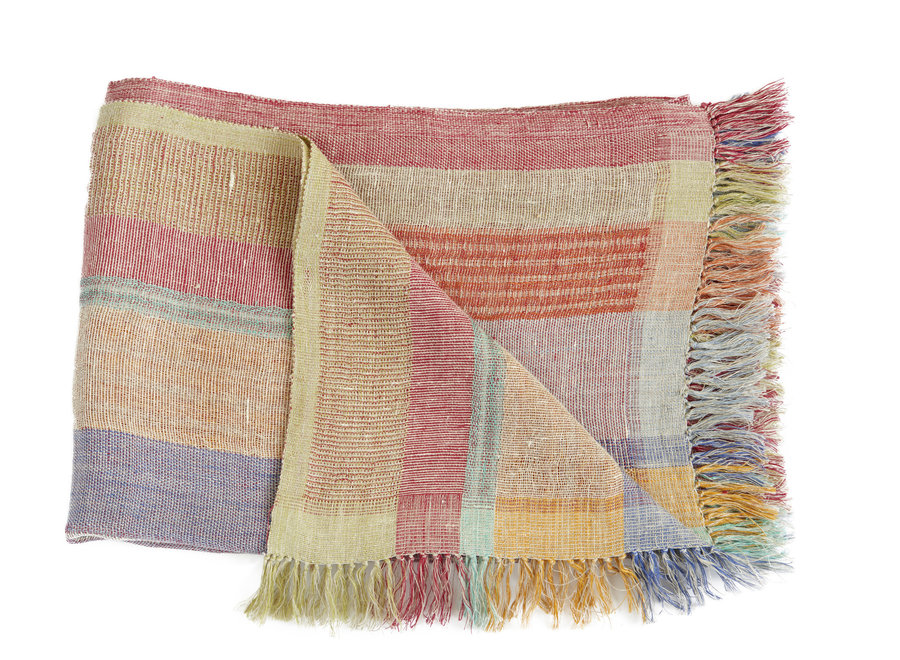 Multi Stripe Plaid Red 130x170 linnen zijde
