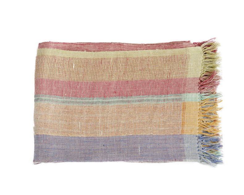 Multi Stripe Plaid Red 130x170 linnen zijde