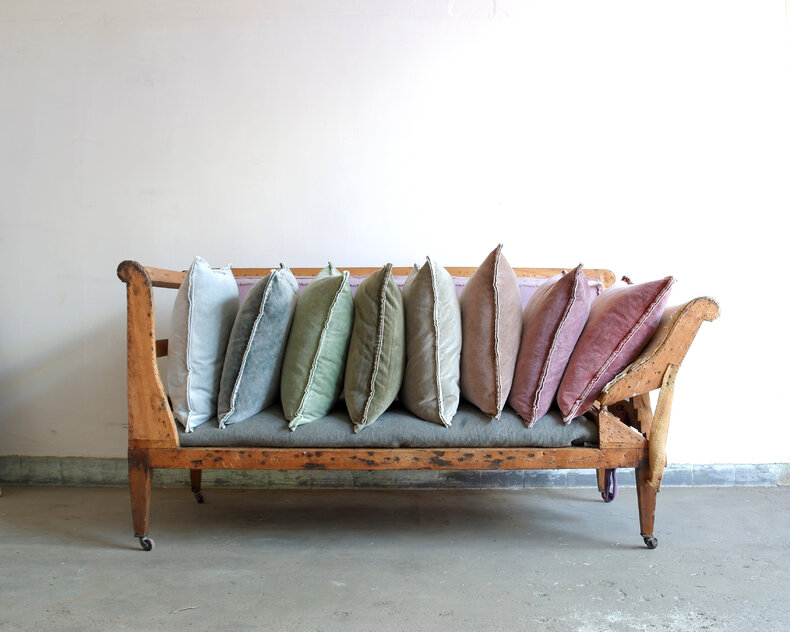 Pip Stonewashed Velvet Cushion - green & purple