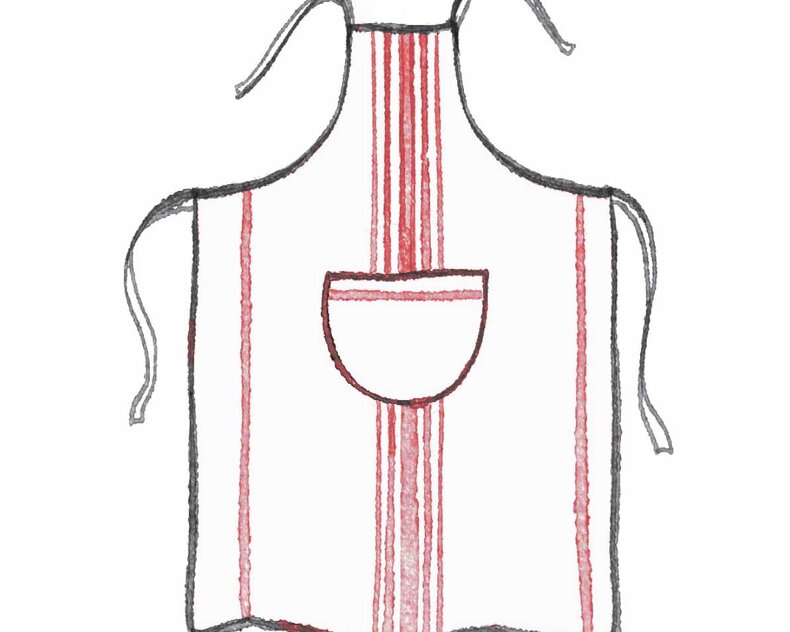 Lou neck apron  with classic central stripe, half-round pocket and (96×102 cm)