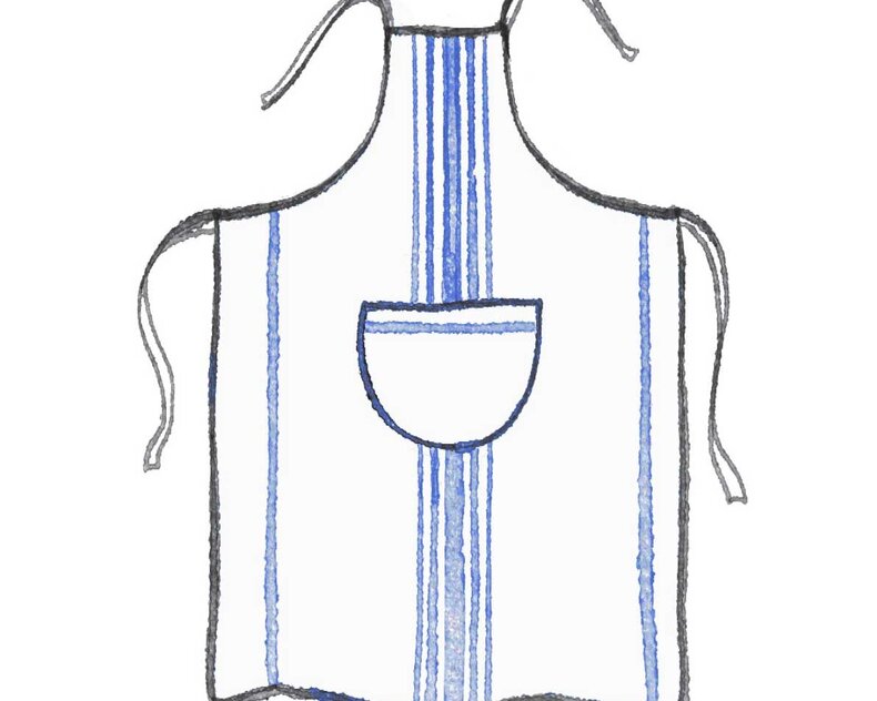 Lou neck apron  with classic central stripe, half-round pocket and (96×102 cm)