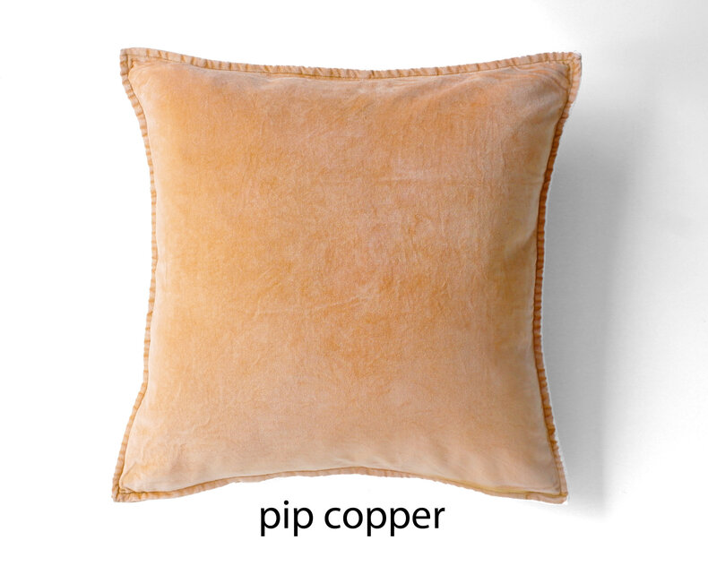 Pip velvet cushion pink & orange – stonewashed cotton velvet