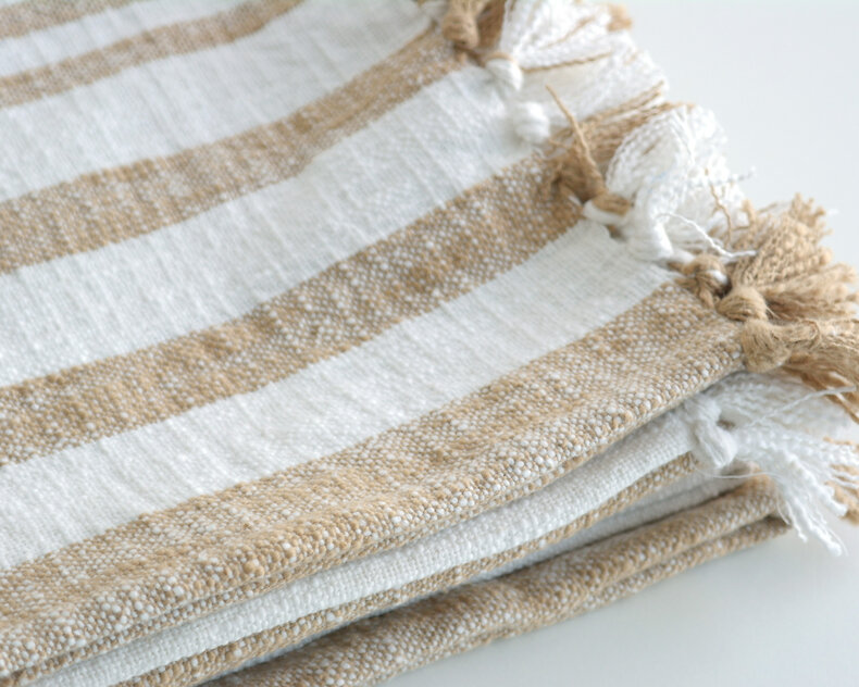 Plaid Jax in soft slub cotton – striped in seven natural shades, matching the Jax cushions