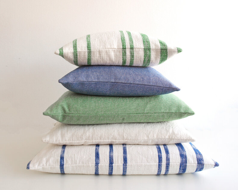 Plaid Jax in soft slub cotton – striped in seven natural shades, matching the Jax cushions