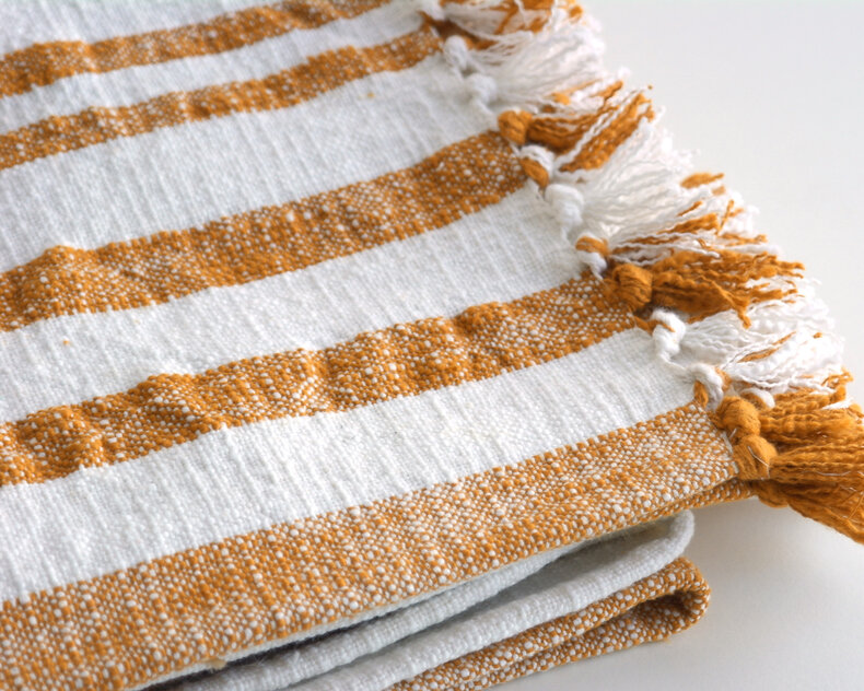 Plaid Jax in soft slub cotton – striped in seven natural shades, matching the Jax cushions