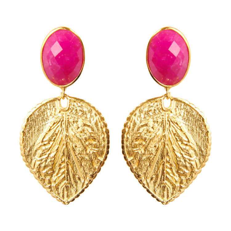 NOX Amsterdam NOX leaf fuchsia oorbellen