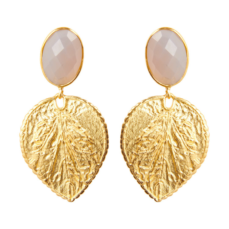 NOX Amsterdam NOX leaf grijs chalcedoon oorbellen