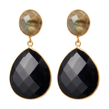 NOX Amsterdam Double drop labradoriet & zwarte oorbellen