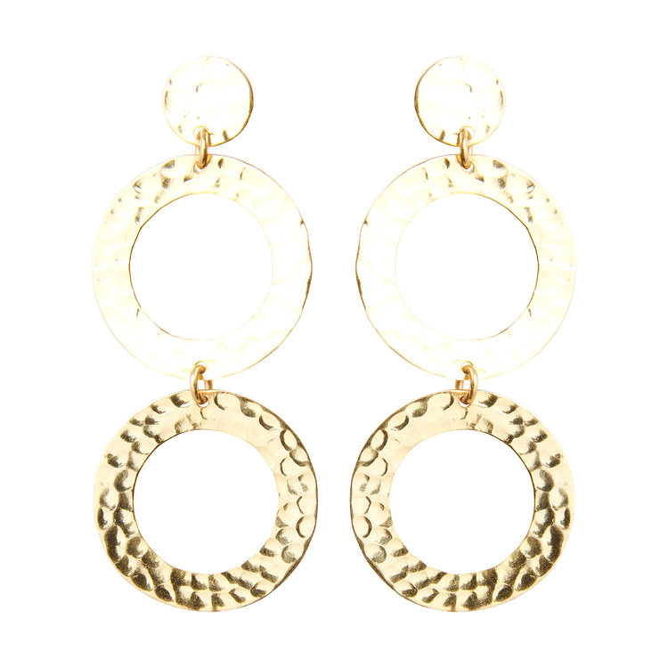 NOX Amsterdam NOX double round gehamerde gouden oorbellen