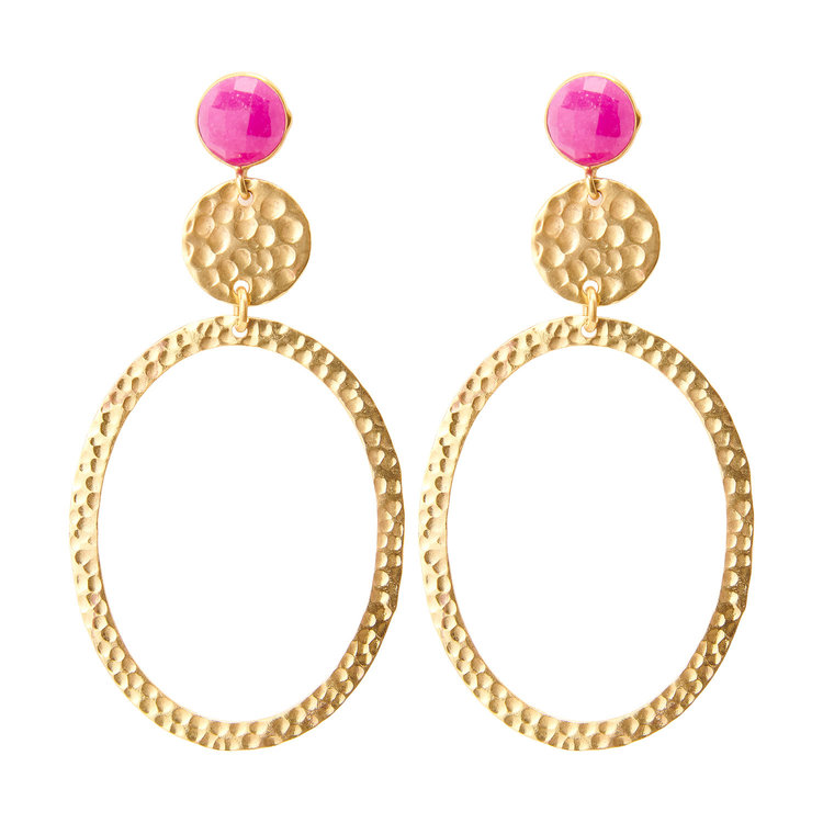 NOX Amsterdam NOX colored statement fuchsia gehamerde oorbellen