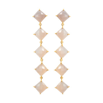 NOX Amsterdam Diamondfall 5 stones grijs chalcedoon oorbellen