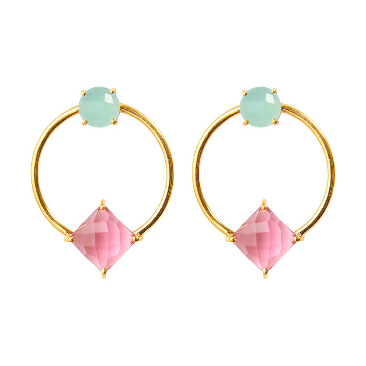 NOX Amsterdam NOX fairy candy oceaan groen & zacht fuchsia oorbellen