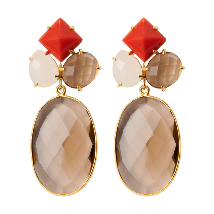 NOX Amsterdam NOX just impressive oval smokey, wit & oranje oorbellen