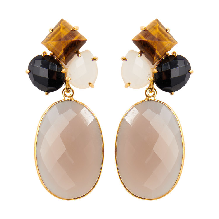 NOX Amsterdam NOX just impressive oval grey chalcedony, white, black & tiger-eye