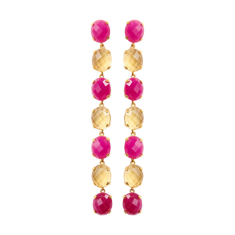 NOX Amsterdam NOX multicolor fuchsia & geel gouden oorbellen