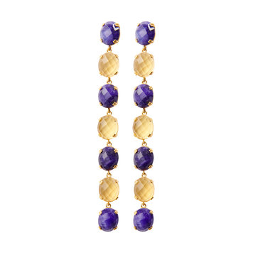 NOX Amsterdam Multicolor long saffier blauw & geel gouden oorbellen