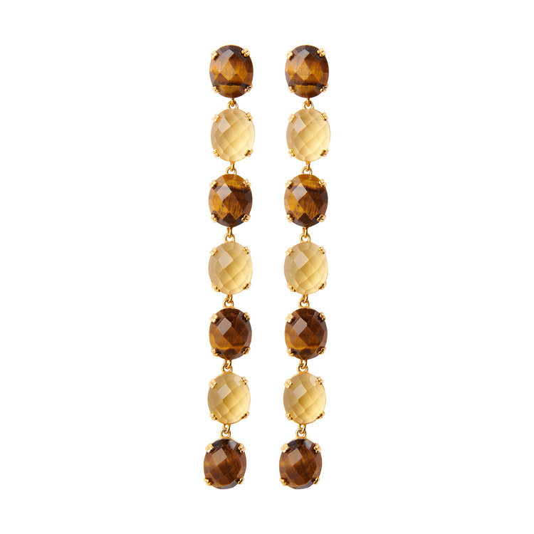 NOX Amsterdam NOX multicolor tijgeroog & geel gouden oorbellen