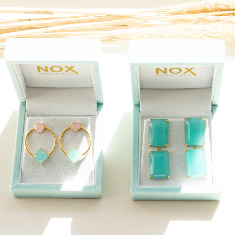 NOX Amsterdam NOX double brick grijs chalcedoon oorbellen