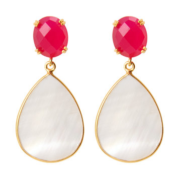 NOX Amsterdam Little drop mother of pearl treasure fuchsia earrings