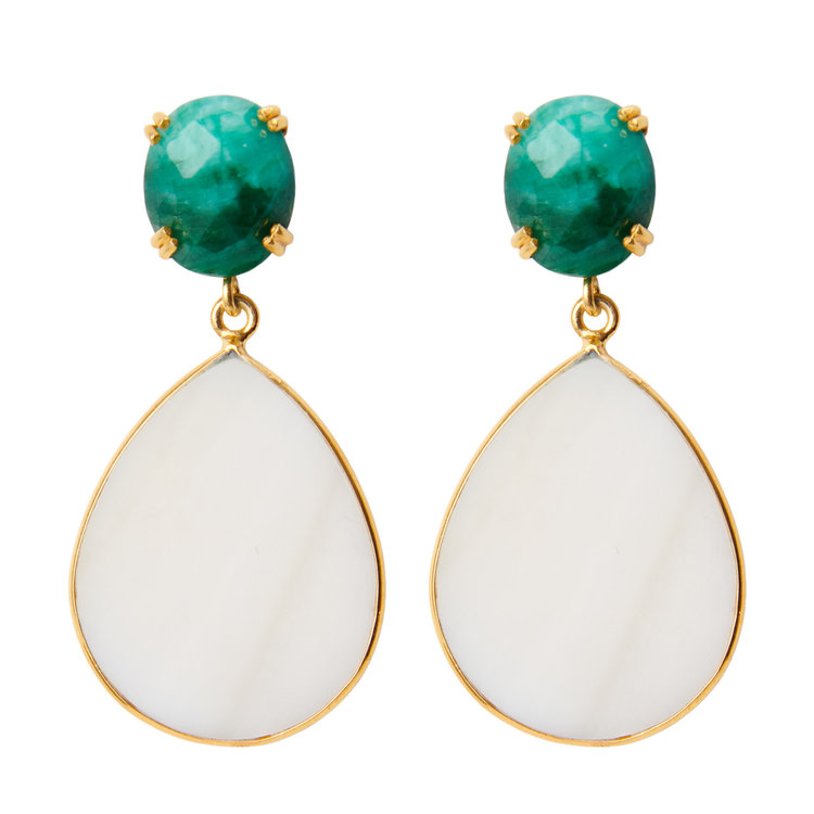 NOX Amsterdam NOX little drop mother of pearl treasure emerald green earrings