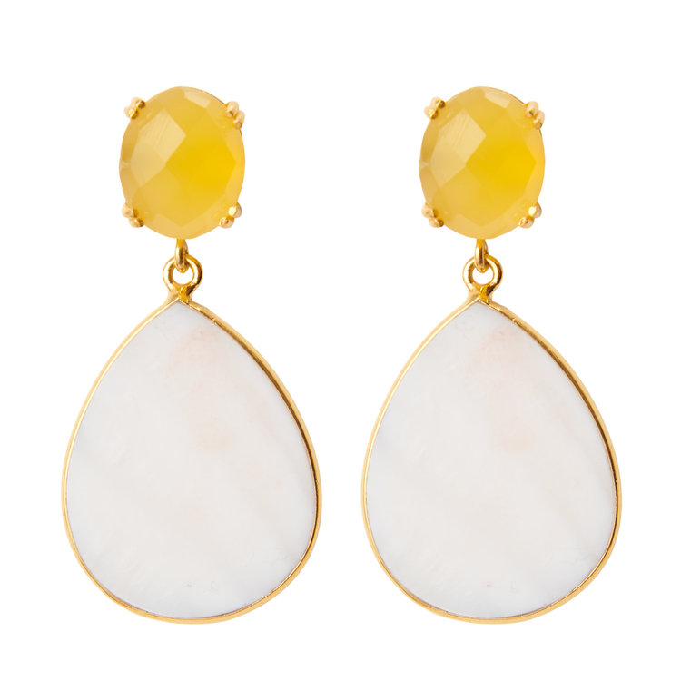 NOX Amsterdam NOX little drop mother of pearl treasure geel chalcedoon oorbellen
