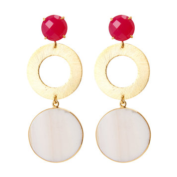 NOX Amsterdam Big double round mother of pearl fuchsia earrings