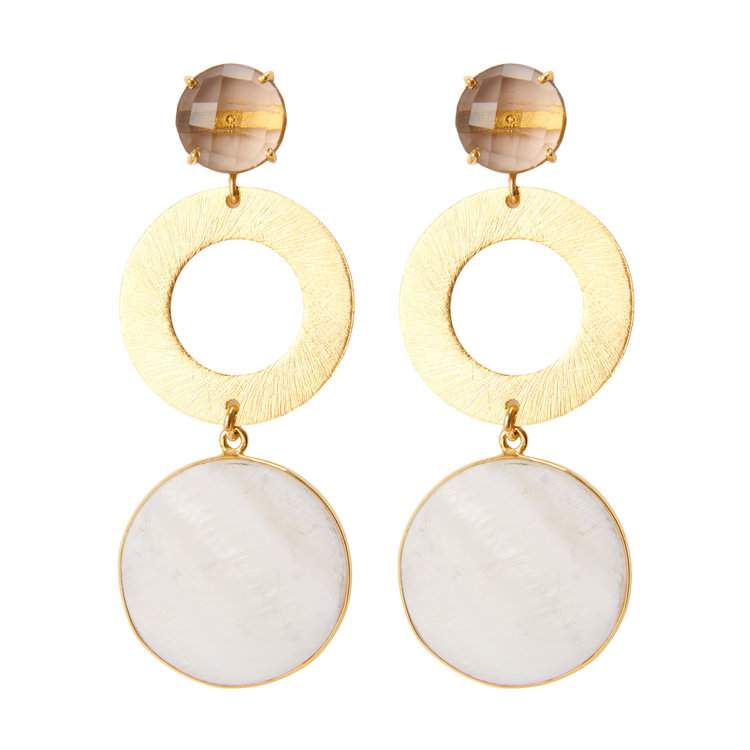 NOX Amsterdam NOX big double round mother of pearl smokey oorbellen