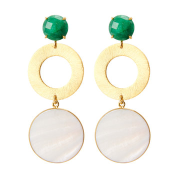 NOX Amsterdam Big double round mother of pearl smaragd groene oorbellen