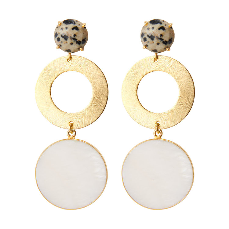 NOX Amsterdam NOX big double round mother of pearl dalmatiër jasper oorbellen