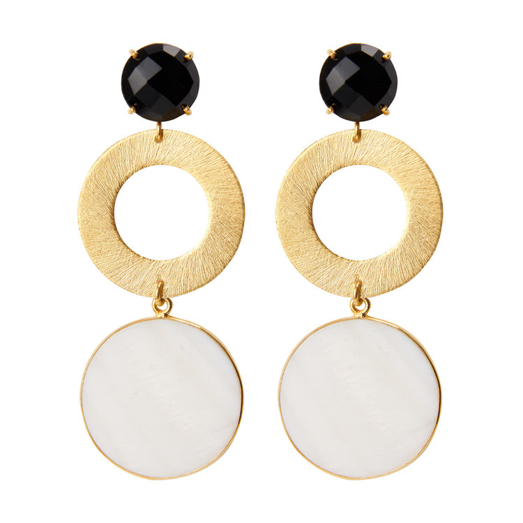 NOX Amsterdam NOX big double round mother of pearl zwarte oorbellen