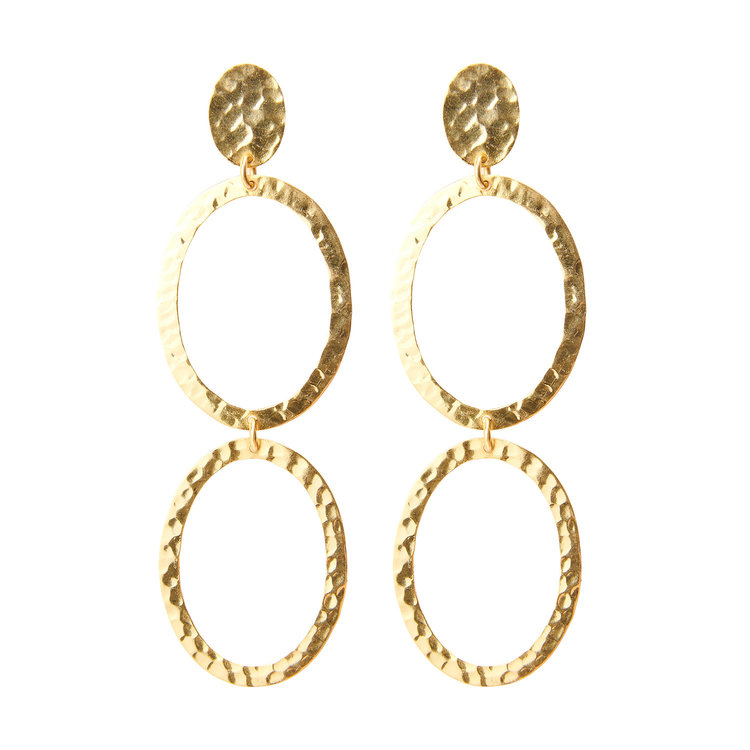 NOX Amsterdam NOX golden double oval hammered earrings