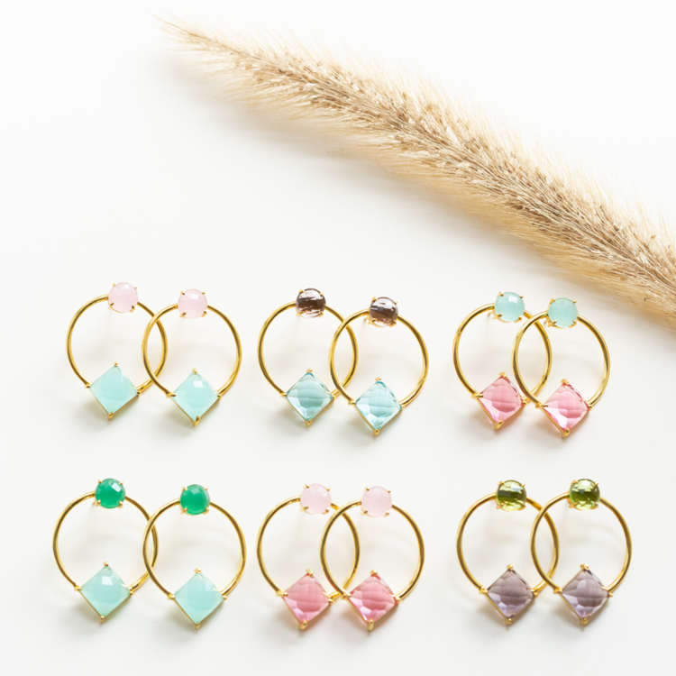 NOX Amsterdam NOX fairy candy oceaan groen & zacht fuchsia oorbellen