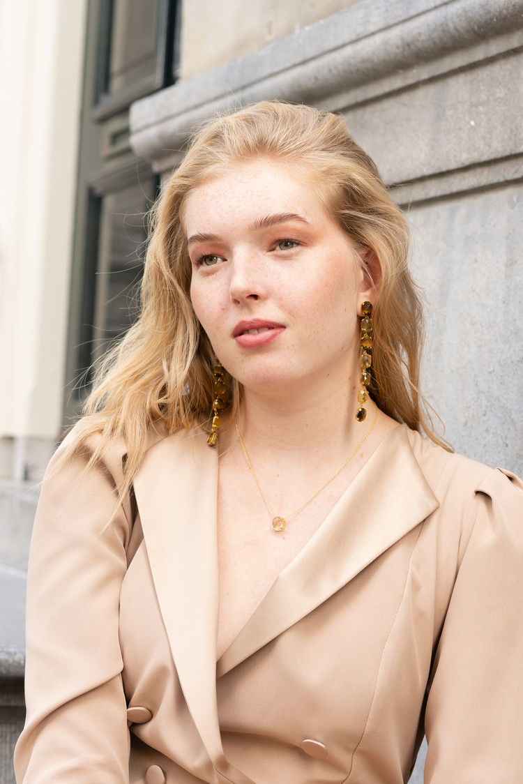 NOX Amsterdam NOX multicolor tijgeroog & geel gouden oorbellen