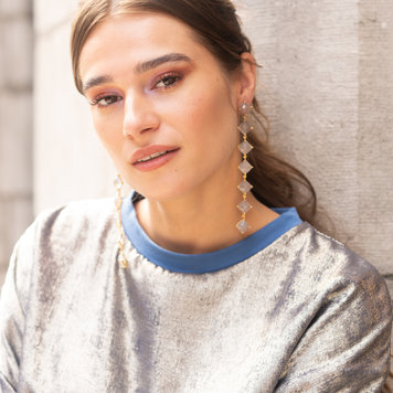 NOX Amsterdam Diamondfall 7 stones grijs chalcedoon oorbellen