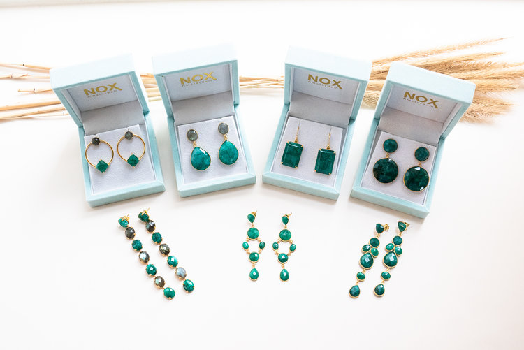 NOX Amsterdam NOX double drop labradorite & emerald green