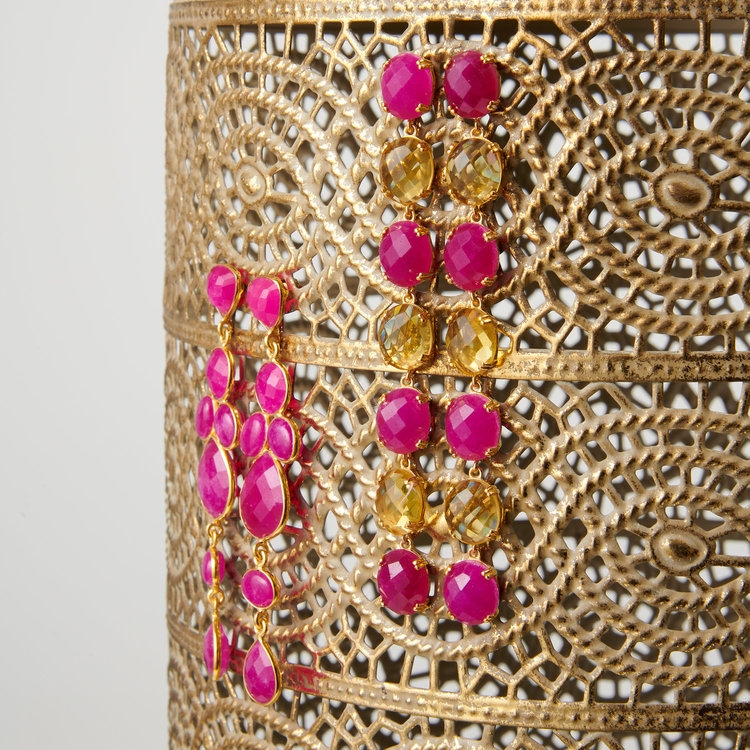 NOX Amsterdam NOX multicolor fuchsia & geel gouden oorbellen