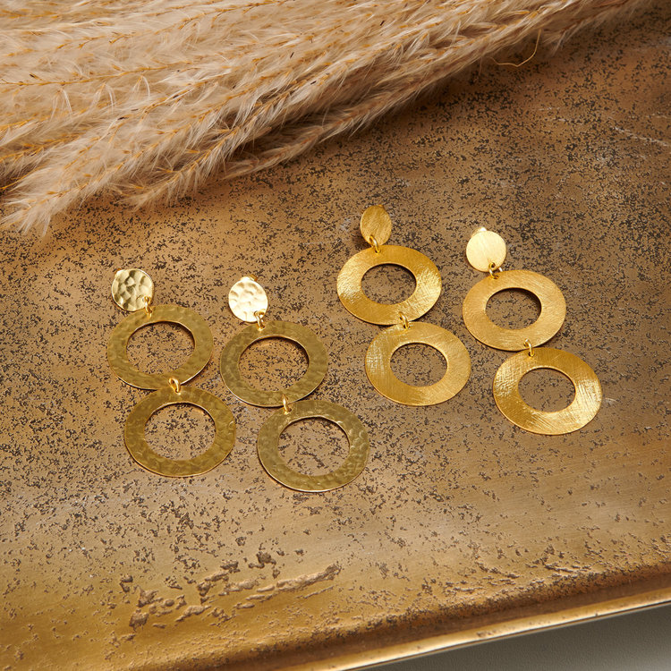 NOX Amsterdam NOX double round gehamerde gouden oorbellen