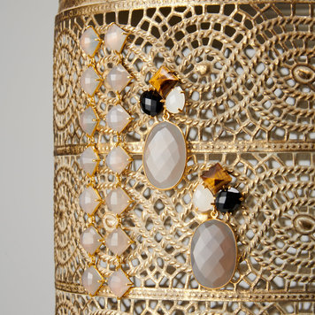 NOX Amsterdam Just impressive oval grey chalcedony, white, black & tiger-eye