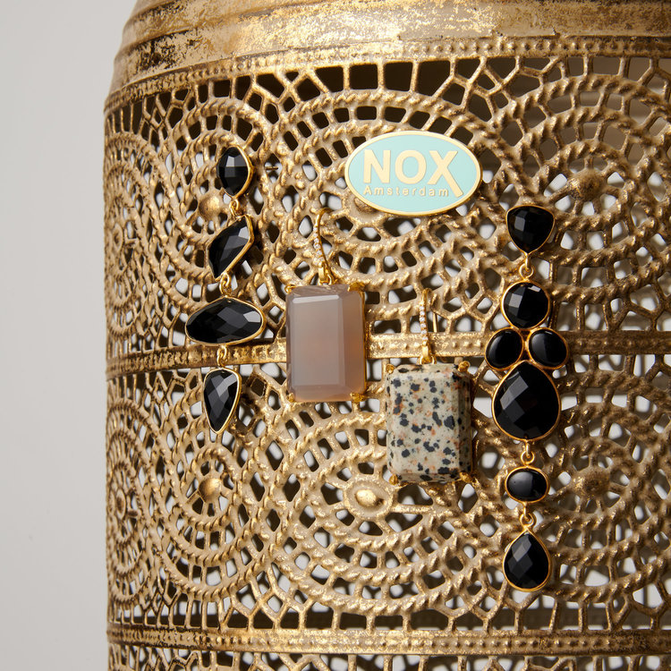 NOX Amsterdam NOX single brick grijs chalcedoon oorbellen